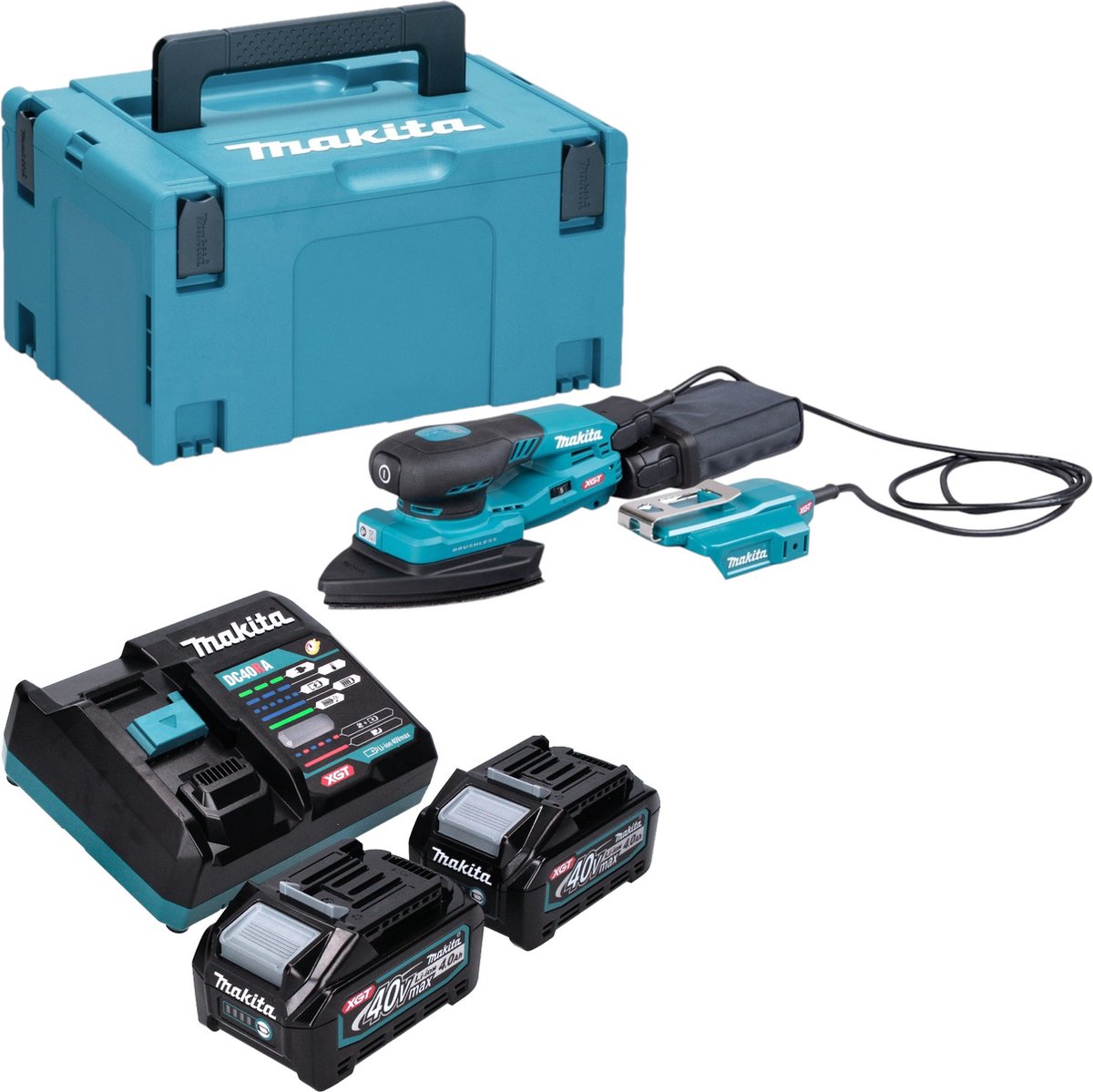 Makita BO 006 CGM201 Accuschuurmachine 40 V max. 100 x 150 mm 3,0 mm slag Borstelloos + 2x accu 4.0 Ah + lader + Makpac