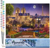 Figured' Art Peinture par numéros sur toile Adultes Notre-Dame sous le ciel étoilé – Kit de peinture acrylique artisanal DIY complet – 40 x 50 cm sans cadre