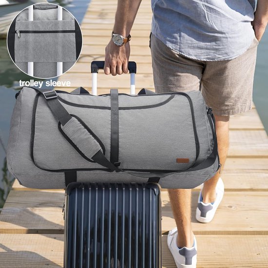 VS VOGSHOW Grote reistas, opvouwbaar, waterdicht, sporttas met schoenenvak voor dames en heren, Grijs, 120L, modern