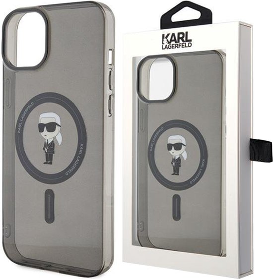 Coque rigide iPhone 15 Plus Karl Lagerfeld – Monogram Ikonik – Zwart