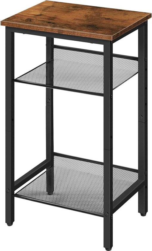 Ronde bijzettafel, kleine bijzettafel met 3 opbergplanken, industriële bijzettafel, nachtkastje