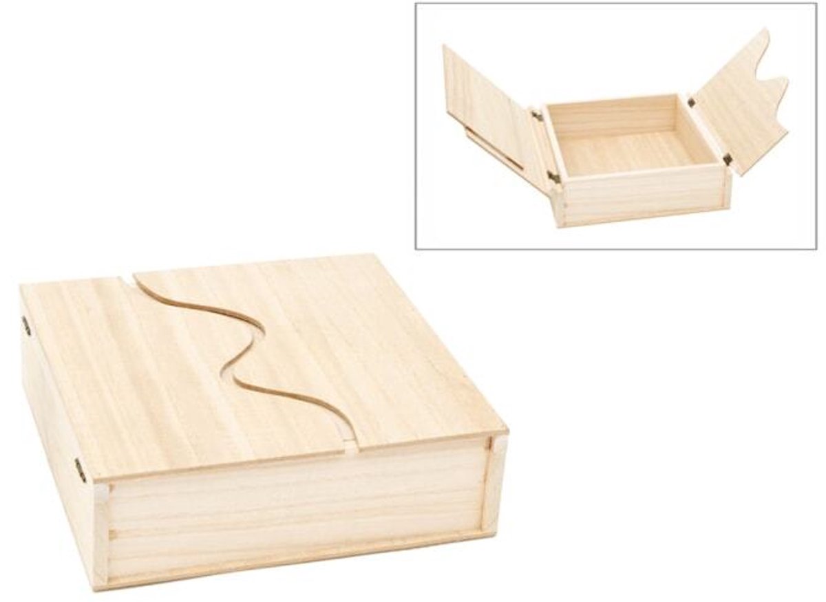 Hobbygroep houten doos opbergbox golf 20x20x6 cm creatief.