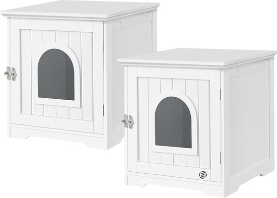 COSTWAY Kattenkast, kattenbak met dubbele deur, scheidingswand