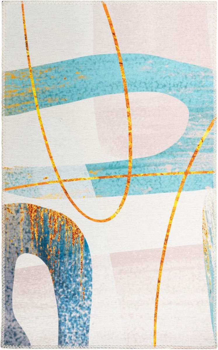 Goodivery ® Modern Artistieke Korte Pool Vloerkleed Turquoise Blauw Crème 200 x 290 cm Woonkamer