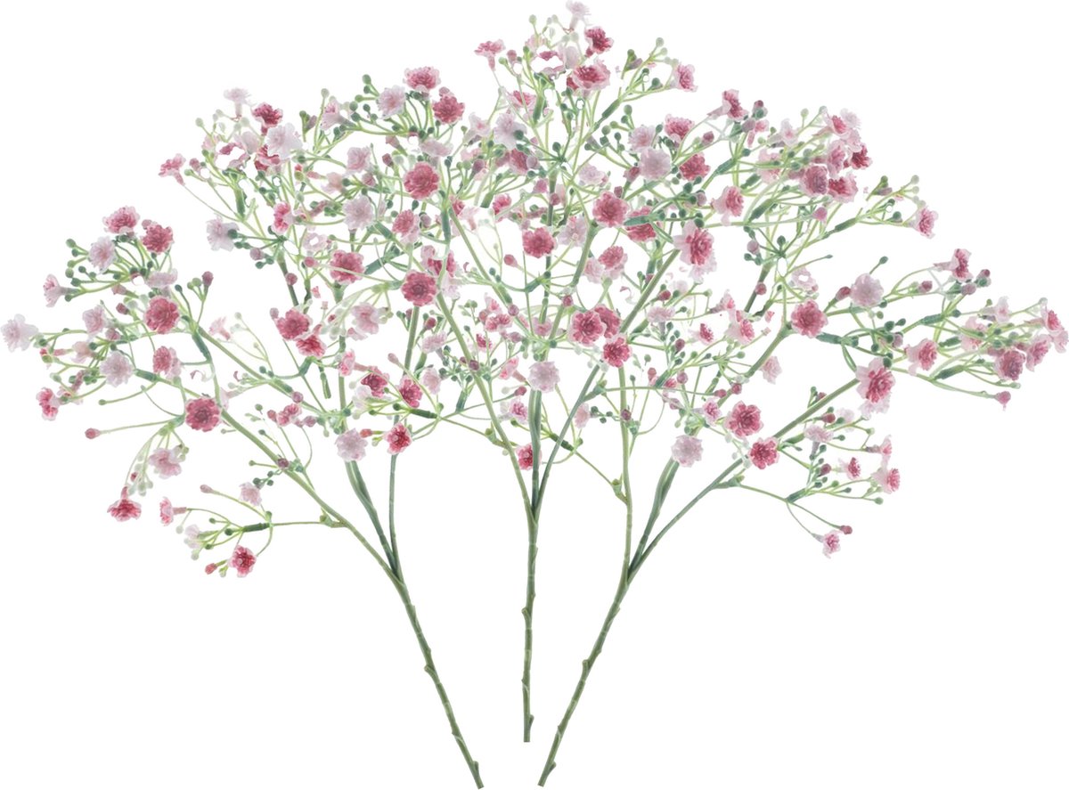 Bellatio Design Kunstbloem Gipskruid Viette - 3x - 45 cm - roze - tak - kunst zijdebloem - Gypsophila