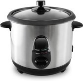 Bol.com 1 liter Domaier rijstkoker met warmhoudfunctie - inclusief rijstlepel en maatbeker - zilverkleurig/zwart aanbieding