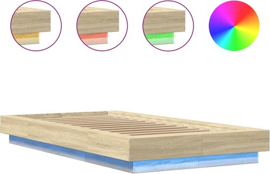 vidaXL - Cadre de lit - avec - éclairage LED- sonoma - couleur chêne - 75x190 - cm
