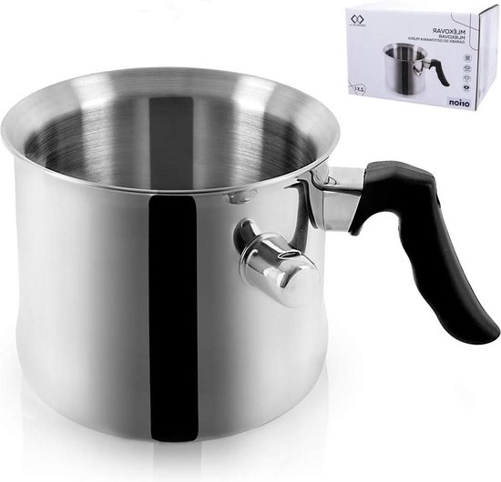 Roestvrijstalen instant-noedelpan melkpan, pan pastapan met deksel en stoomgat, steelpan kleine kookpan 1L, waterkoker met afneembare handgreep geschikt voor alle kookplaten