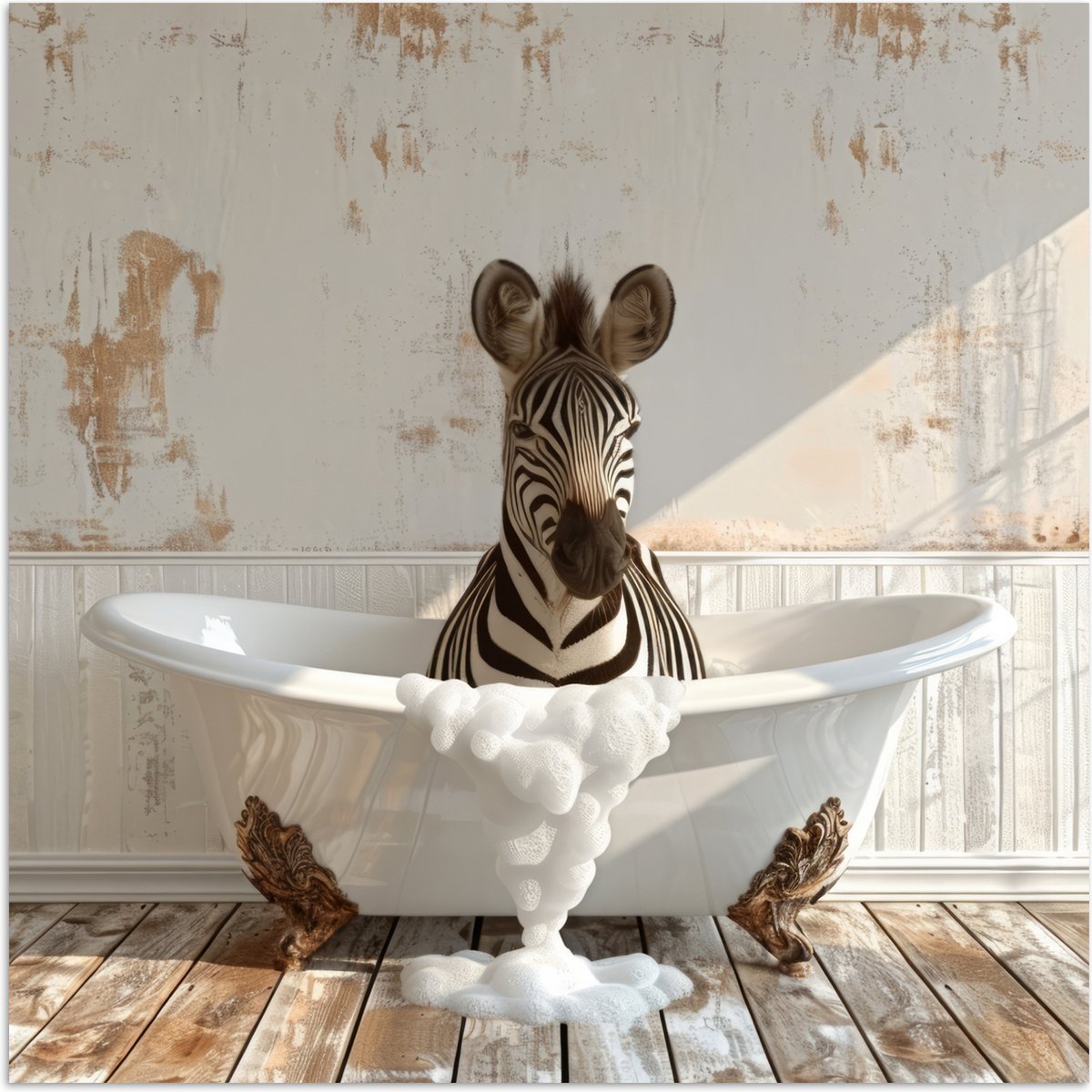 Poster 50x50 cm - Vintage - Zebra - Wilde dieren - Badkuip - Posters - Wanddecoratie badka