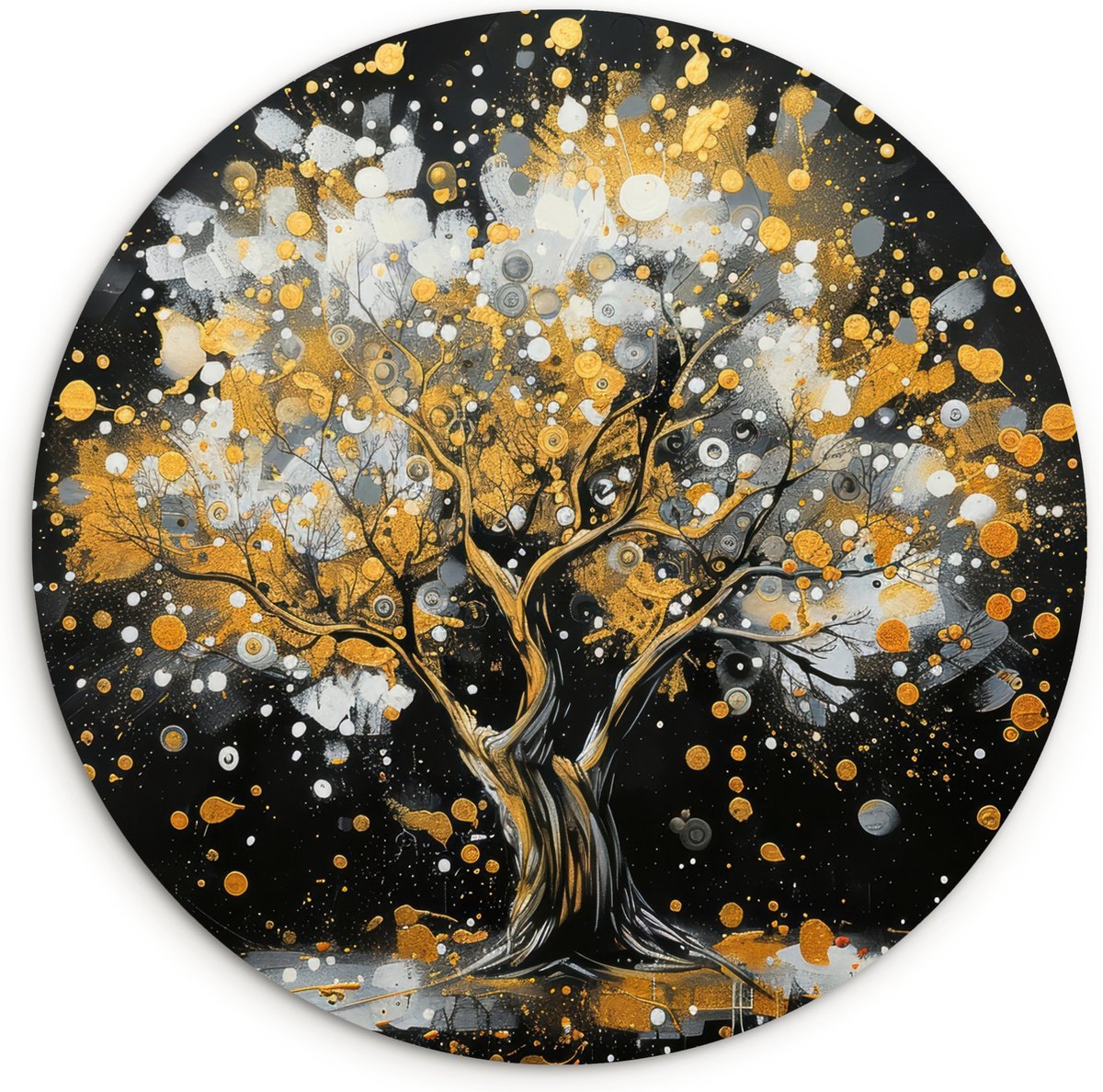 WallCircle Wandcirkel 90x90 cm - Muurcirkel Boom Illustratie - Modern - Levensboom herfst - Luxe - Muurdecoratie woonkamer - Wanddecoratie slaapkamer - Kamer decoratie accessoires - Ronde schilderijen - Woonaccessoires cirkel binnen Zwart