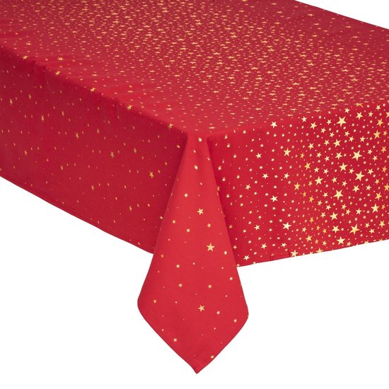 Nappe DELUXE en coton de Noël - Rouge avec étoiles dorées ou argentées - 140 x 240 cm - Katoen - Nappe de Noël