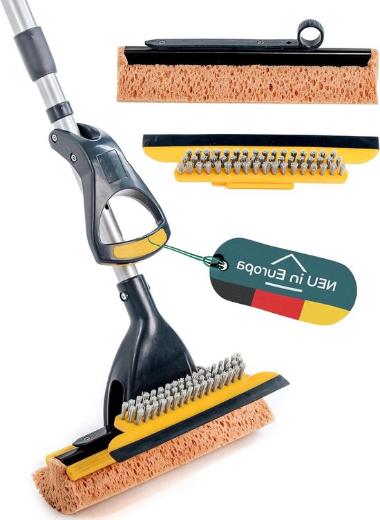 CleanAid OneTouch GO! Dweil, Vloerwisser, Wringmop, Wisser Met Uitwringfunctie Bijzonder Absorberend Pva Spons En Segmentsteel Van Roestvrij Staal 2859965015