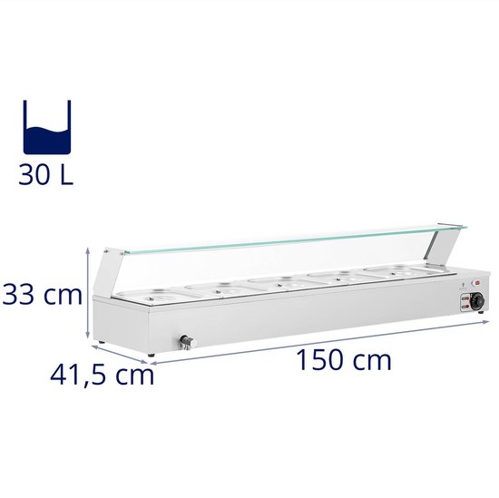 Bain Marie - 2,000 W - 5 GN 1/2 - Aftapkraan - Glasbeschermer - Royal Catering — afbeelding 5
