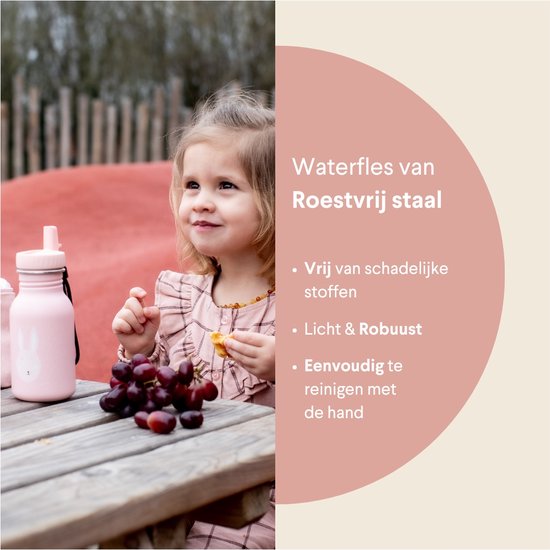 Trixie Drinkfles - Mrs. Rabbit - RVS Waterfles voor kinderen - 350ml - Lekvrije Fles - Roze