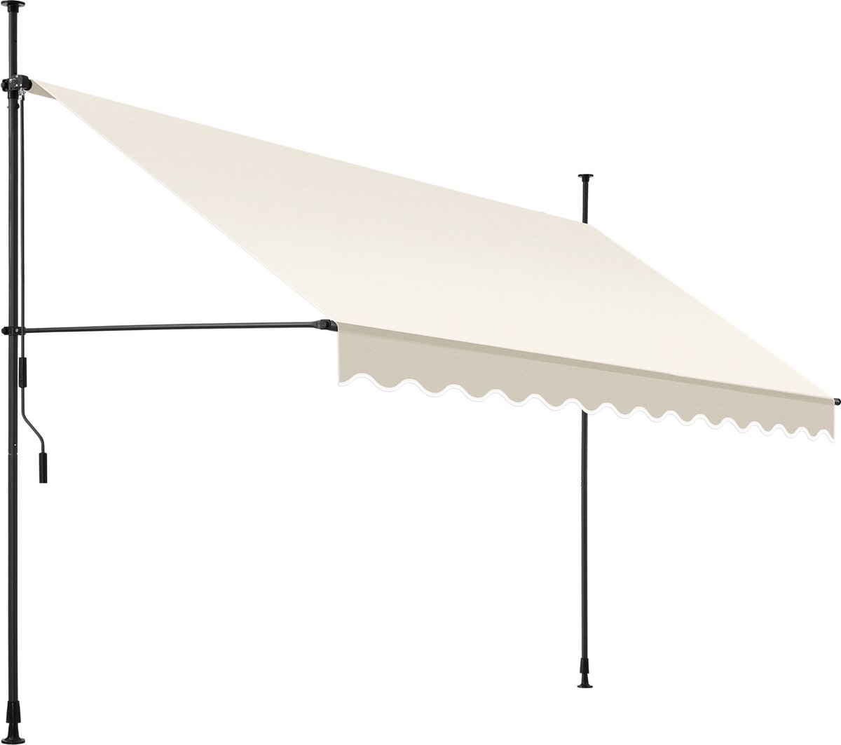 tectake® Klemluifel met handslinger - Balkonluifel zonder boren - In hoogte verstelbaar - UV-bestendig - Waterafstotend - Terrasoverkapping - Zonwerend voor terras & balkon - Breedte 350 cm - Beige