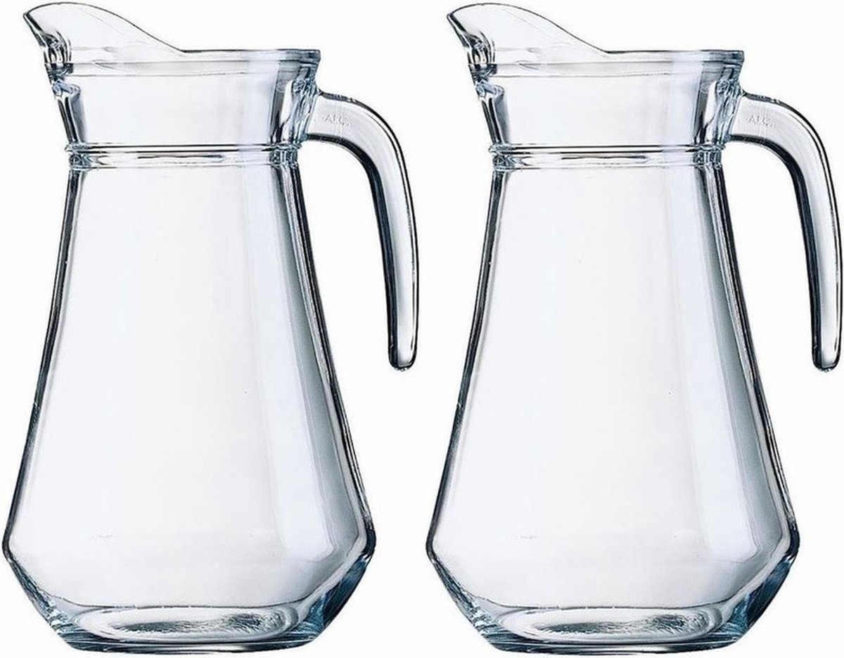 Luminarc Schenkkan - 2x - 1 liter - transparant - 20 cm - glas - sapkan - waterkan - limonadekan