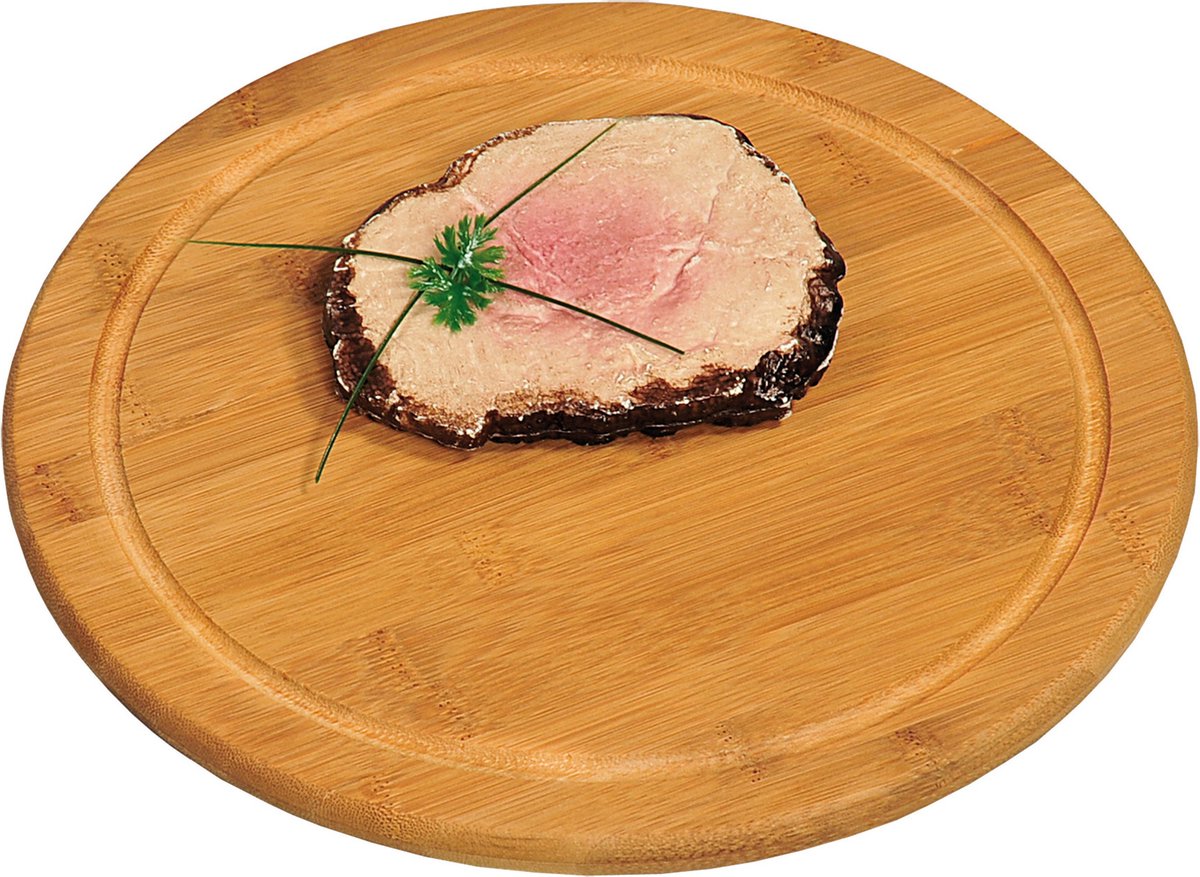 Kesper ronde ontbijt plank - 2x - snijplank - Bamboe hout - Dia 30 cm - met sapgroef - Dia 30 cm