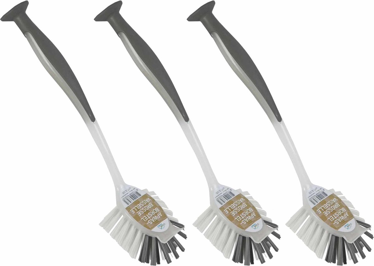 Goedkoopste Afwasborstel met zuignap - 3x stuks - 25 cm - grijs - afwassen - Huishoud keuken accessoires