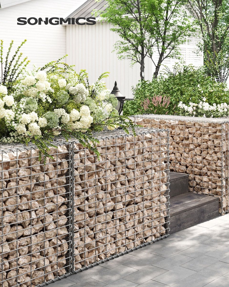 Silver Gabion Set - Metalen gaas - Spiraalstok - Afstandshaken - Gegalvaniseerd staal - 100 cm x 80 cm x 30 cm - Zwaar uitgevoerd - Eenvoudige montage - Veelzijdig - 5 cm x 10 cm maaswijdte