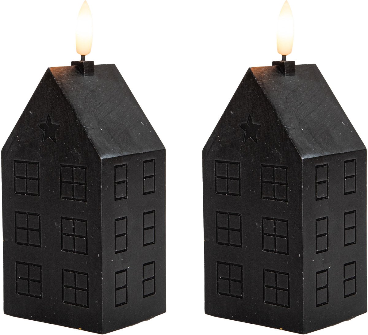 Anna's Collection LED kaars huisje - 2x - zwart - H15 cm - met timer - op batterijen