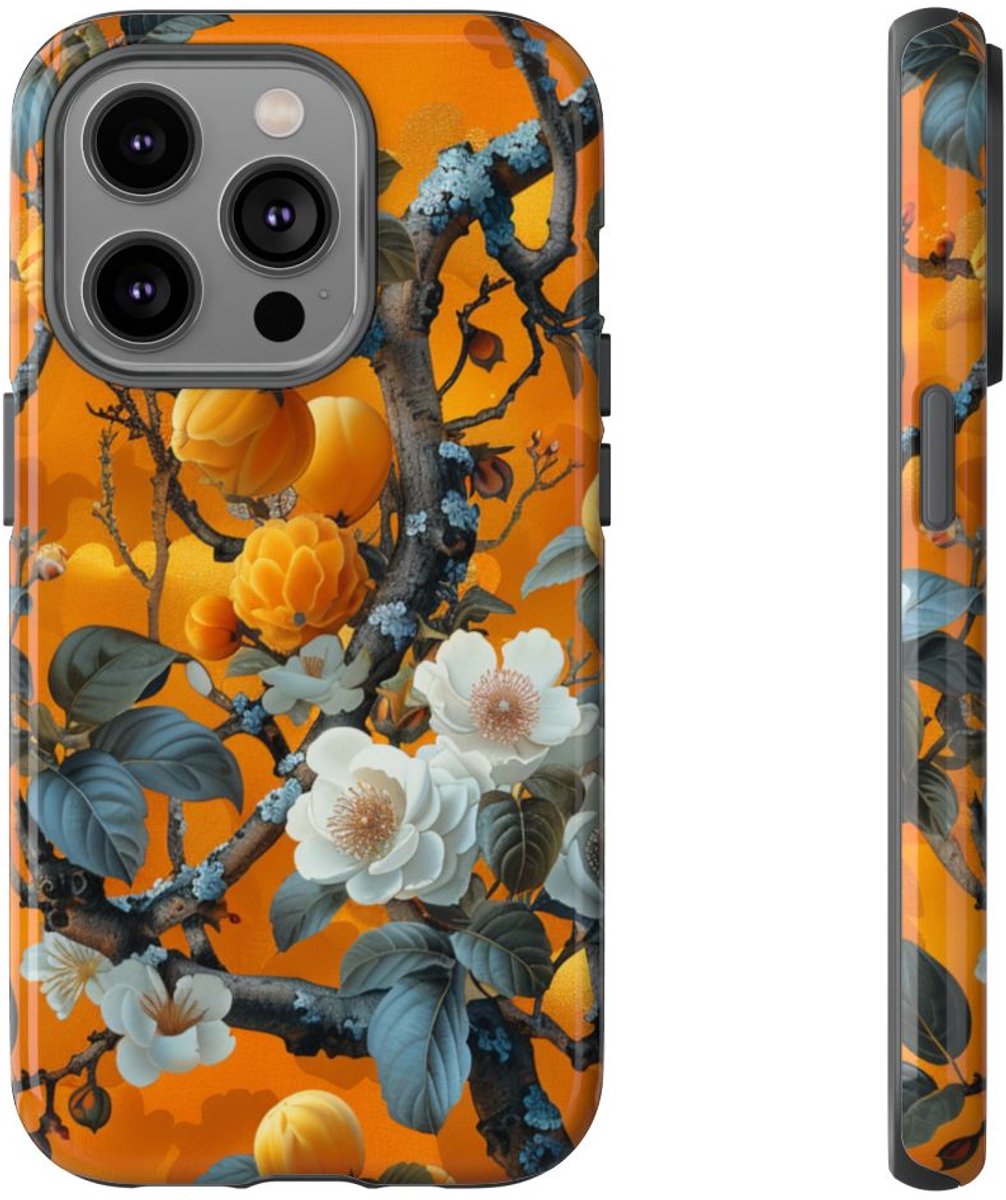 Vintage Botanisch Oranje Bloemenpatroon – Telefoonhoesje Geschikt voor iPhone 14 Pro