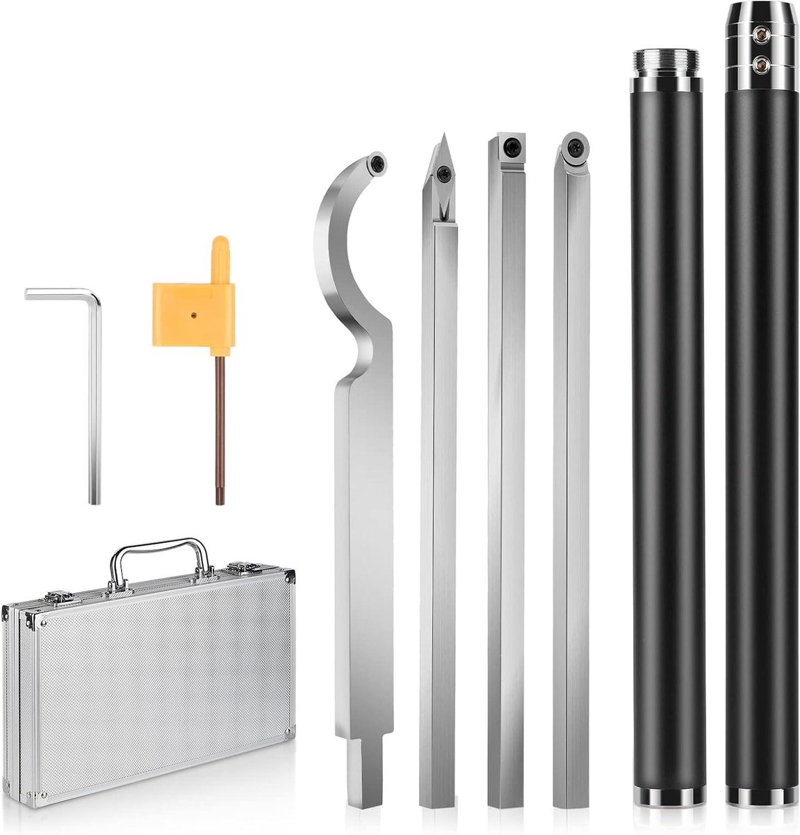 Houtdraaigereedschapsset met hardmetalen frezen en aluminium handgreep - Draagtas inbegrepen