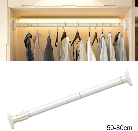 Foto: Spanningsgordijnstang verstelbaar van 50 tot 80 cm diameter 25 mm witte spanningsstang geen boren nodig uitbreidbare spanningsstang voor deuropeningen keukens en badkamers