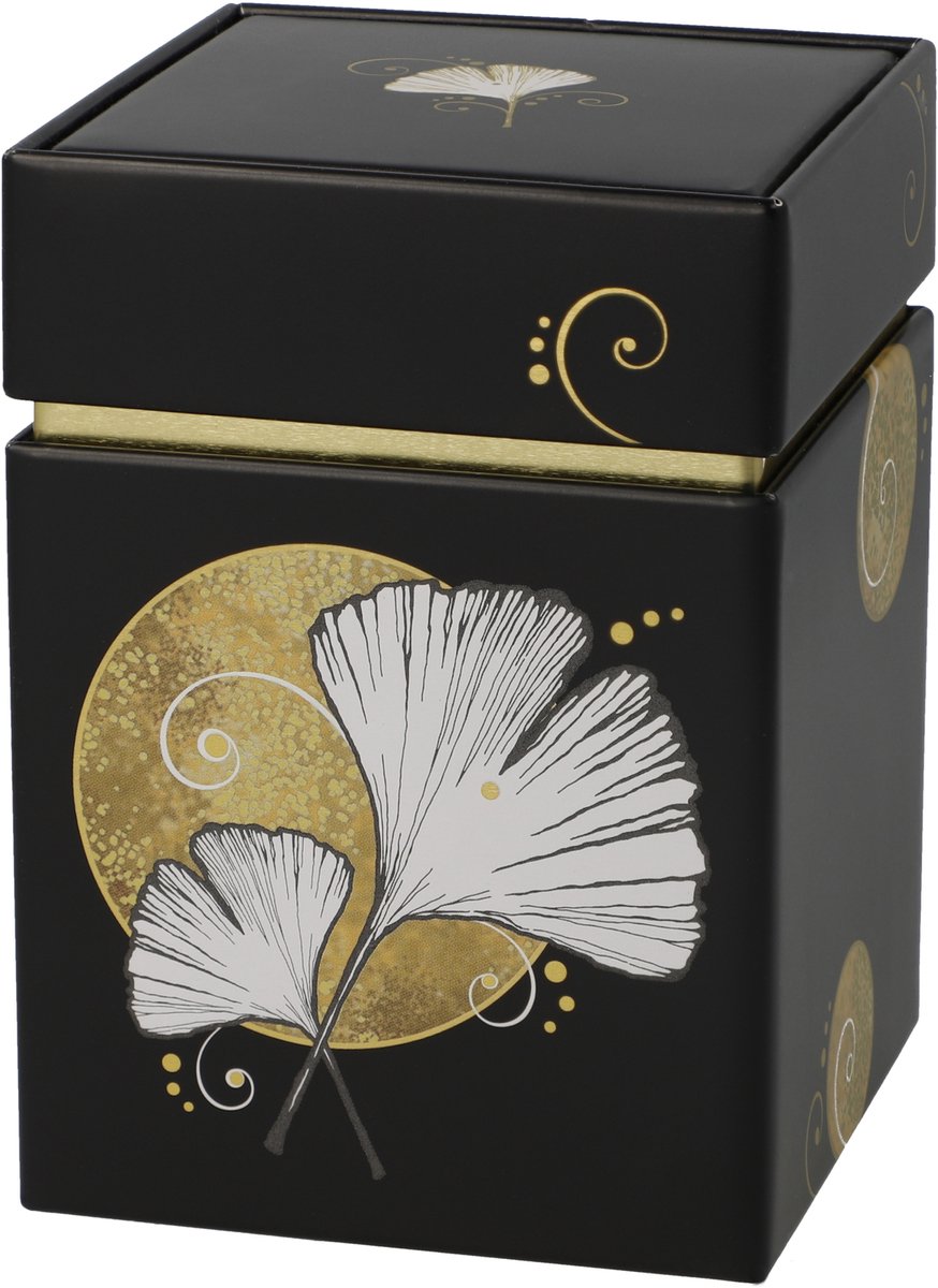 Goebel - Lotus | Theedoos Ginkgo Zwart | Metaal - 11cm - bewaardoos - 4 stuks