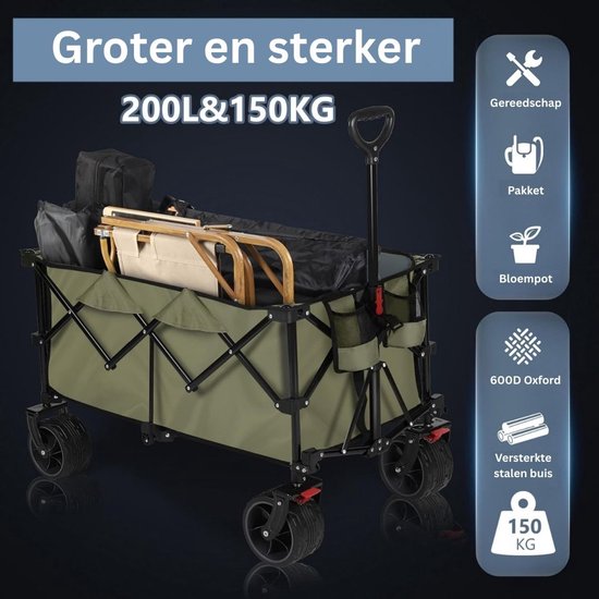 DailySupplies® Bolderkar Opvouwbaar Luchtbanden - Strandwagen - Bolderwagen - Groen van DailySupplies — afbeelding 4