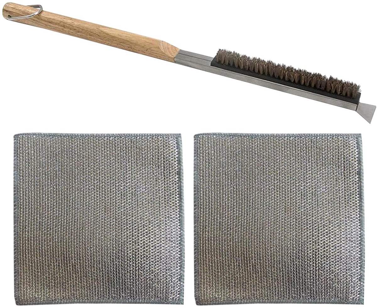 Reinigingsborstel voor Pizzaoven - Ergonomisch - 1 stuk - Zilver - Hout en Kokoszijde - 53,2 x 2,5 cm