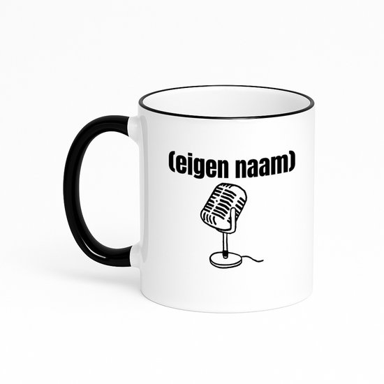 Hacebo® - microfoon met eigen naam koffiebeker met gekleurde rand zwart - Microfoon - muziek liefhebbers - thee mok - koffie beker - iemand die houdt van muziek - verjaardag - cadeau - kado - koffiemok - 330 ML