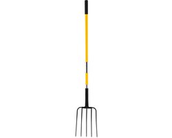 Mestvork 1450 mm, Hooivork met 5 Tanden en Glasvezelsteel, Robuuste Tuinvork van Gesmeed Staal voor Hooi, Compost, Verplanten en Grondbeluchting