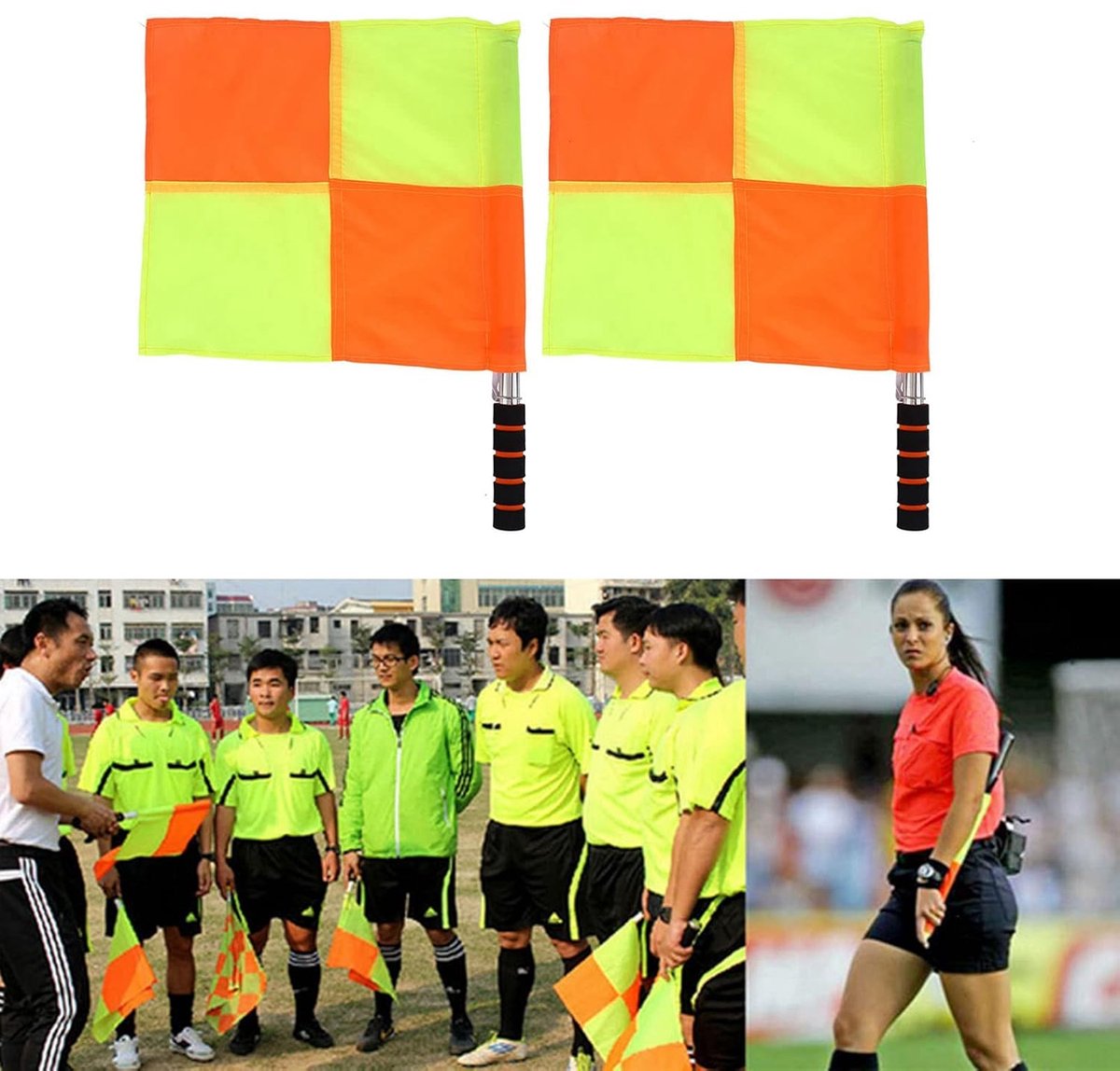 2 Stuks Scheidsrechter Lijnrechter - Opbergtas voor Sport Wedstrijd - Voetbal Nevenactiviteit Ref Vlag met Vlaggen - Voetbal Hockey Training en Accessoires