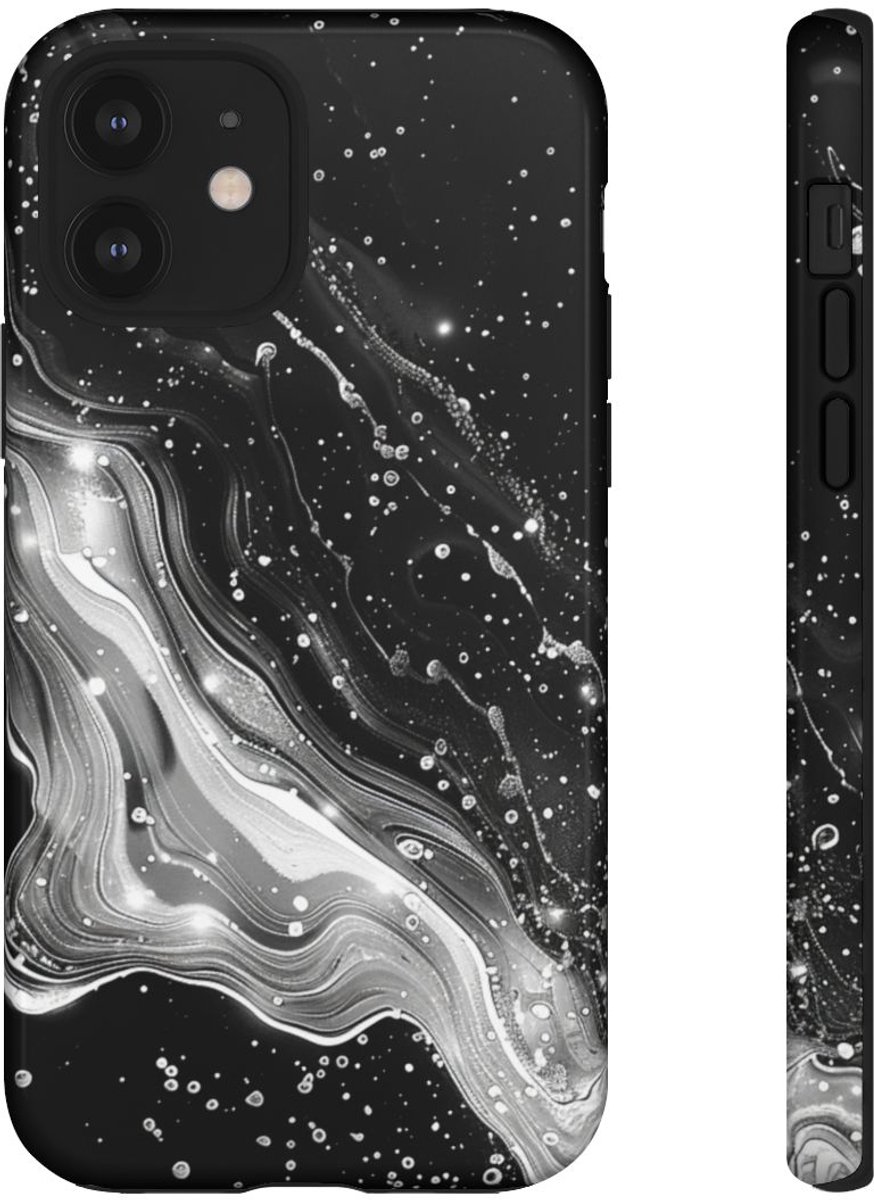Zwart-Wit Abstracte Galaxie – Telefoonhoesje Geschikt voor iPhone 12