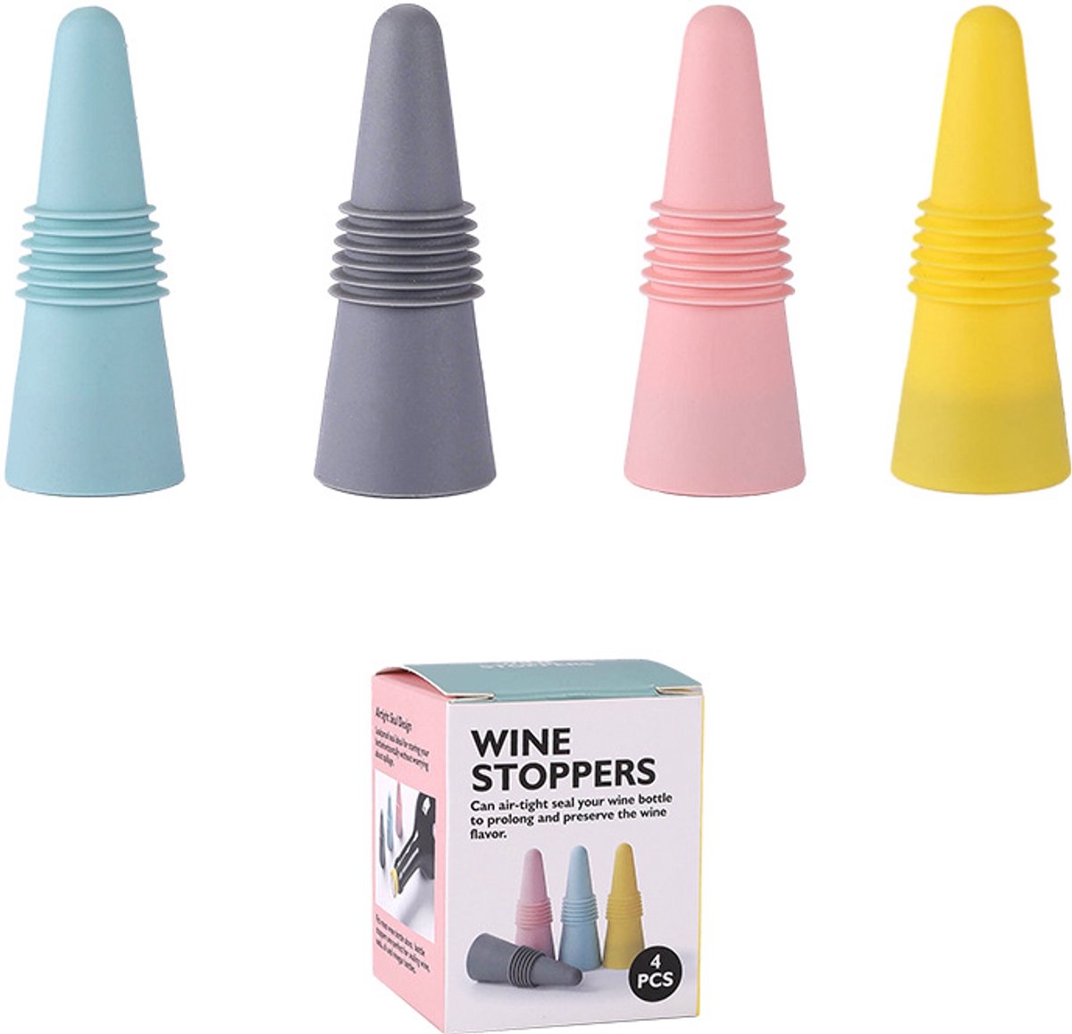 Siliconen wijn- en drankflesstoppers, set van 4
