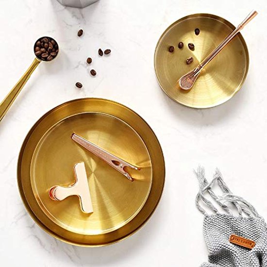 Plateau Rond Décoratif En Métal Cuivré - 14 Cm De Diamètre - Pour Bijoux, Cosmétiques, Présentation - Style Nordique Vintage