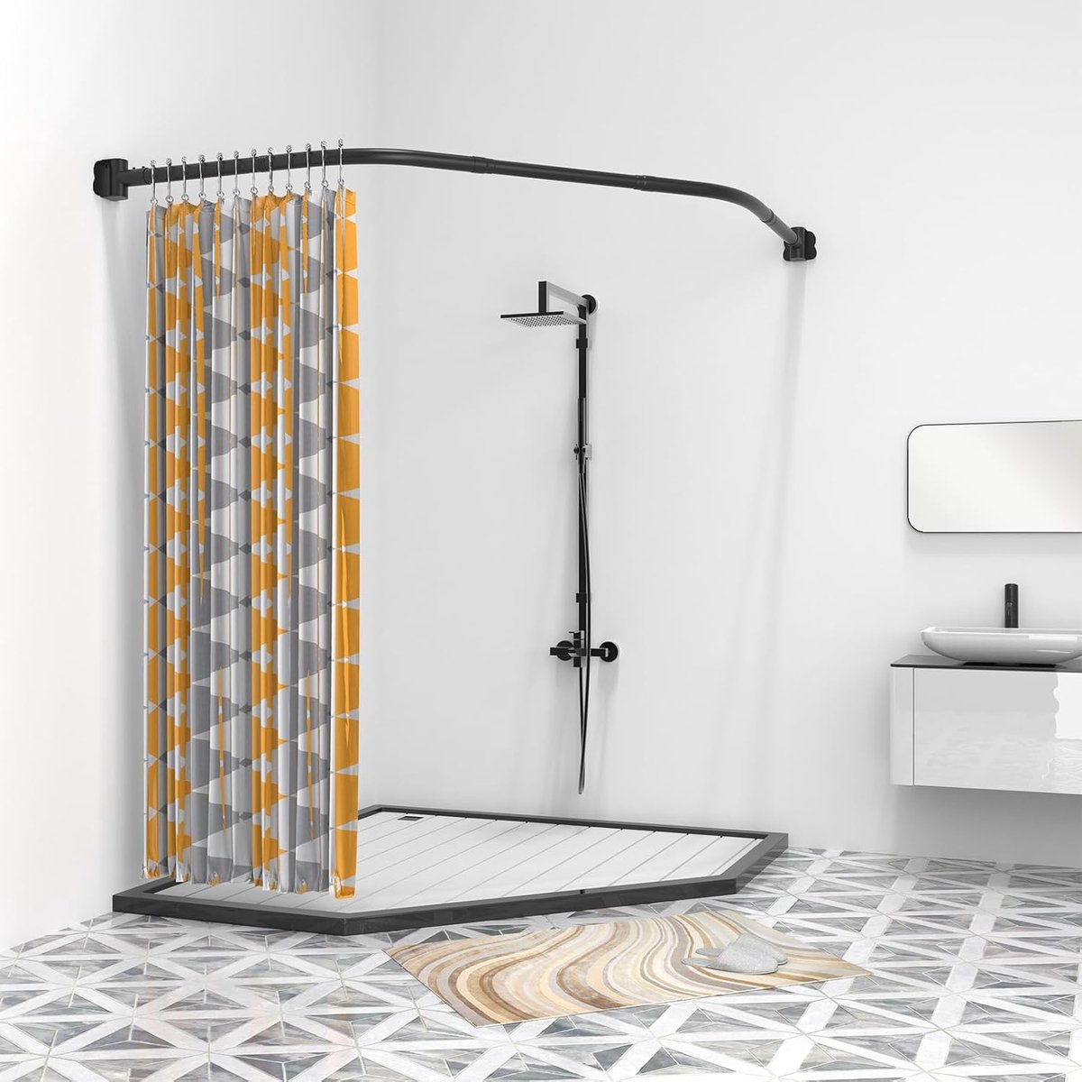 L-vormige uitschuifbare douchegordijnstang roestvrij staal zonder boor verstelbare douchestang railstang geen roest uitschuifbare gordijnrailstangen voor badkamer, 70 tot 95 x 90 tot 130 cm L-vormige uitschuifbare douchegordijnstang roestvrij staal zonder boor verstelbare douchestang railstang geen roest uitschuifbare gordijnrailstangen voor badkamer, 70 tot 95 x 90 tot 130 cm