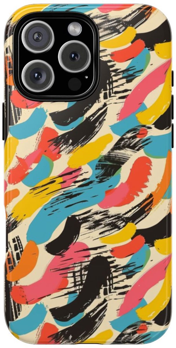 Levendig Abstract Penseelstrepenpatroon – Telefoonhoesje Geschikt voor iPhone 16 Pro Max