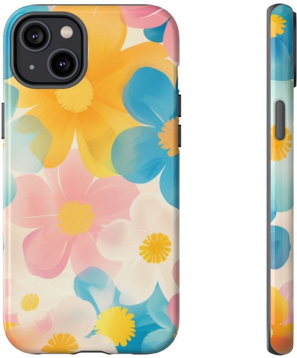 Vrolijk Pastel Bloemenpatroon – Telefoonhoesje Geschikt voor iPhone 14 Plus