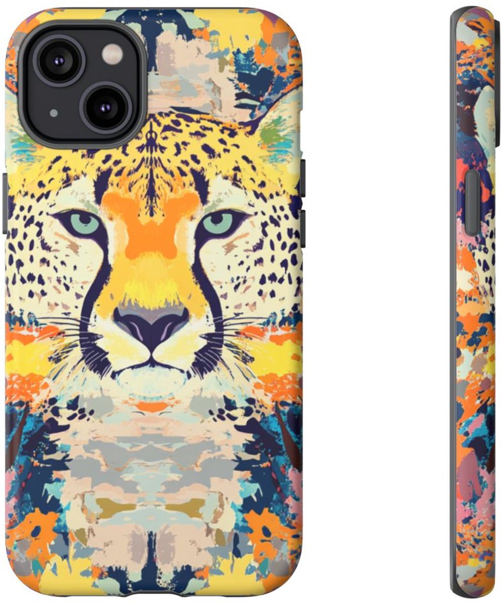 Abstracte Cheetakop met Kleurrijk Patroon – Telefoonhoesje Geschikt voor iPhone 14 Plus