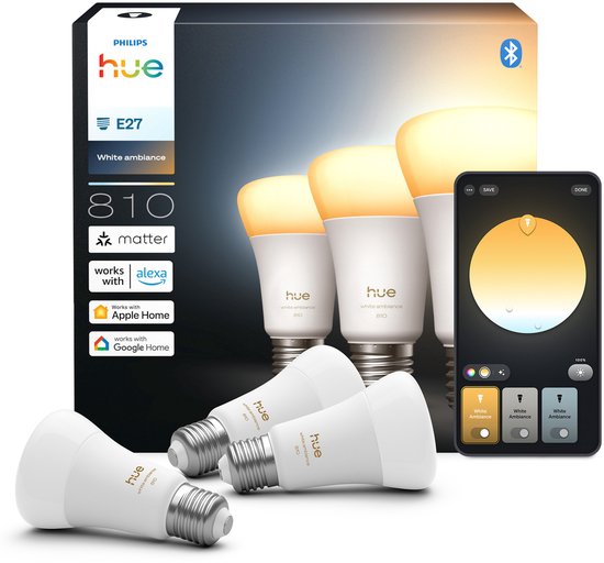 Philips Hue E27 White Ambiance – 810 lumen – Thread (3-pack)