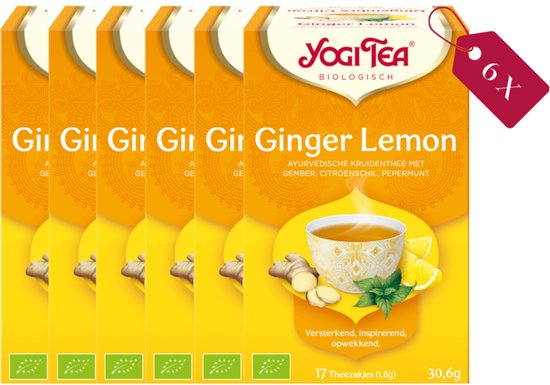 Yogi Tea Ginger Lemon - Biologische Thee - 6x17 Stuks - 102 Theezakjes - Cafeïnevrij - Kruidenthee - Gember Thee - Ayurveda - NL-BIO-01