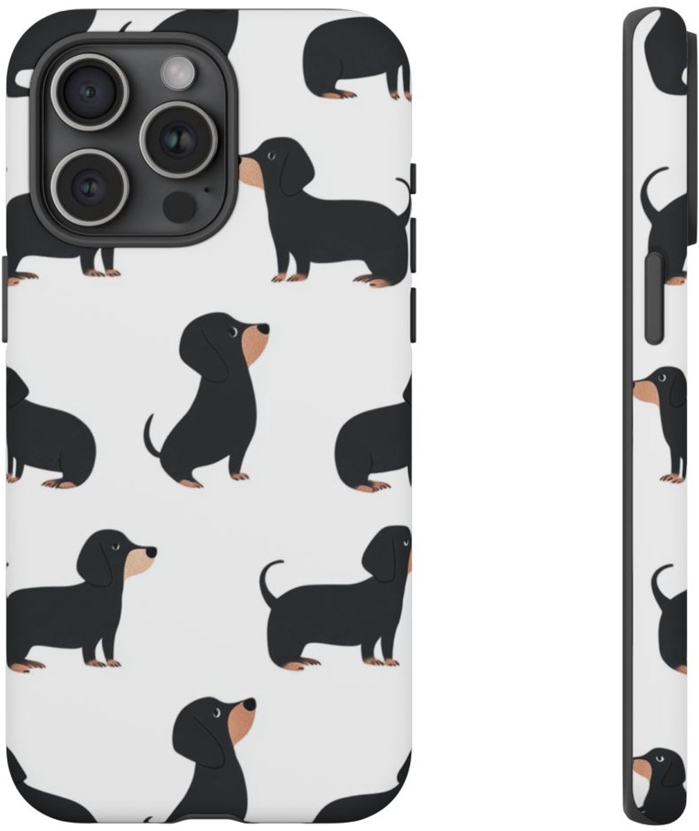 Minimalistisch Zwart Teckelpatroon – Telefoonhoesje Geschikt voor iPhone 15 Pro Max