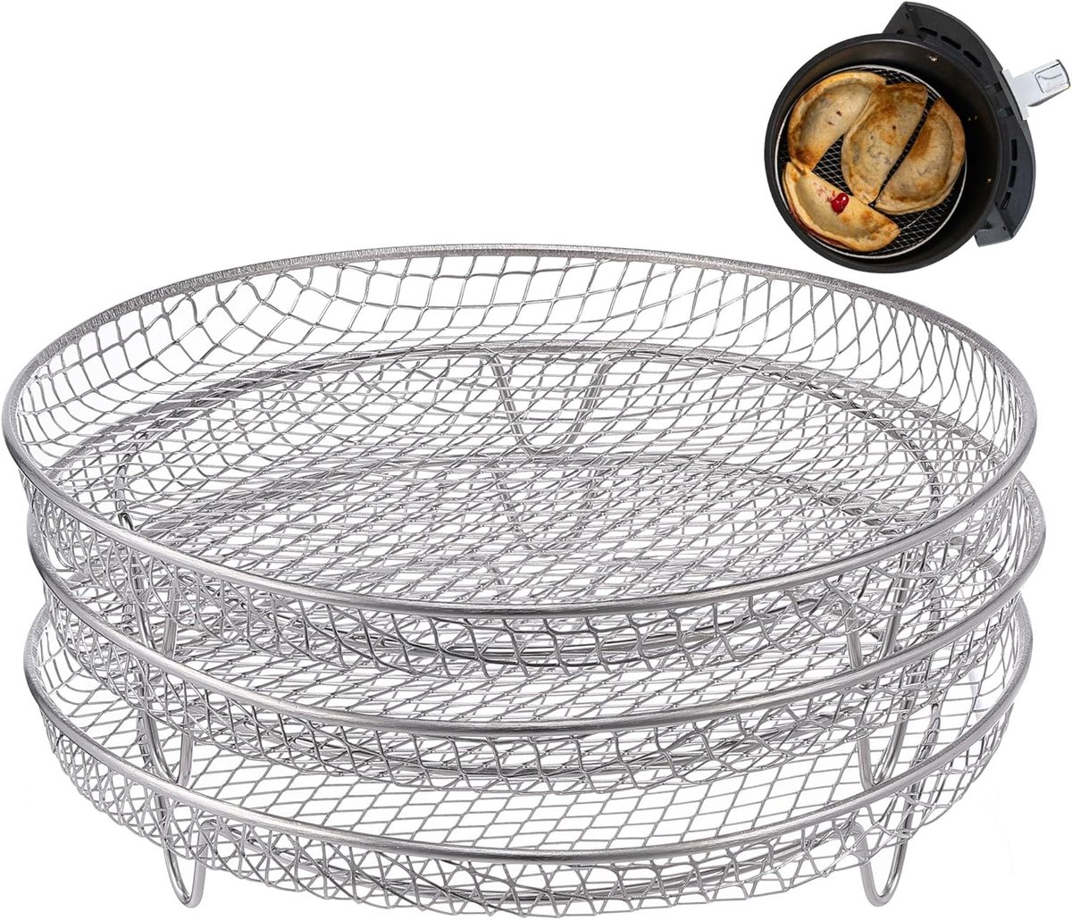 7,8" Airfryer accessoires, 3 stapelbare racks Geschikt voor Instant Vortex, Nuwave Air Fryer, Ninja Foodi Grill, Meerdere lagen 304 roestvrij staal grillrack, Past in 5,8 QT airfryer oven