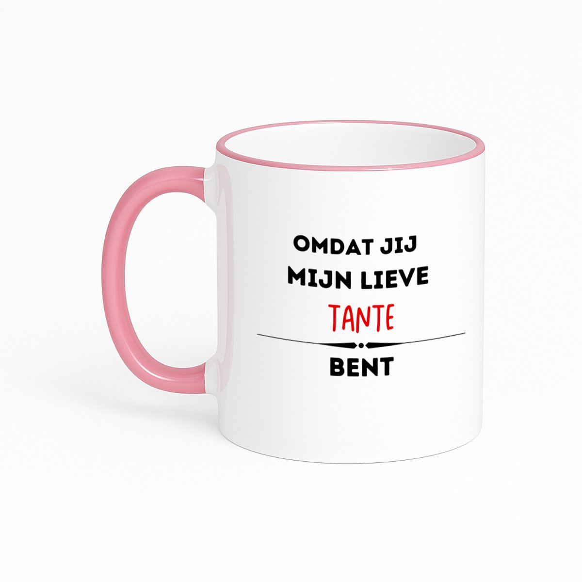 Hacebo® - omdat jij mijn lieve tante bent koffiebeker met gekleurde rand roze - Tante - de liefste tante - thee mok - koffie beker - verjaardag - cadeautje voor tante - kado - geschenk - koffiemok - 330 ML