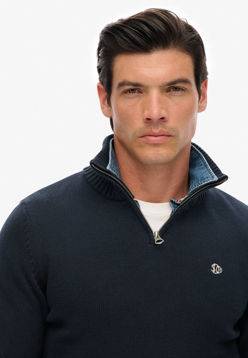 Superdry Trui Cotton Half Zip Knit Jumper M6110706a 27s Soft Mannen Blauw