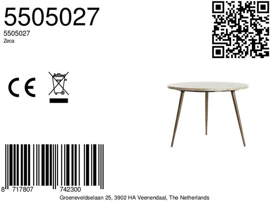 Light & Living - Table d'appoint ZECA - Ø59x41cm - Grijs