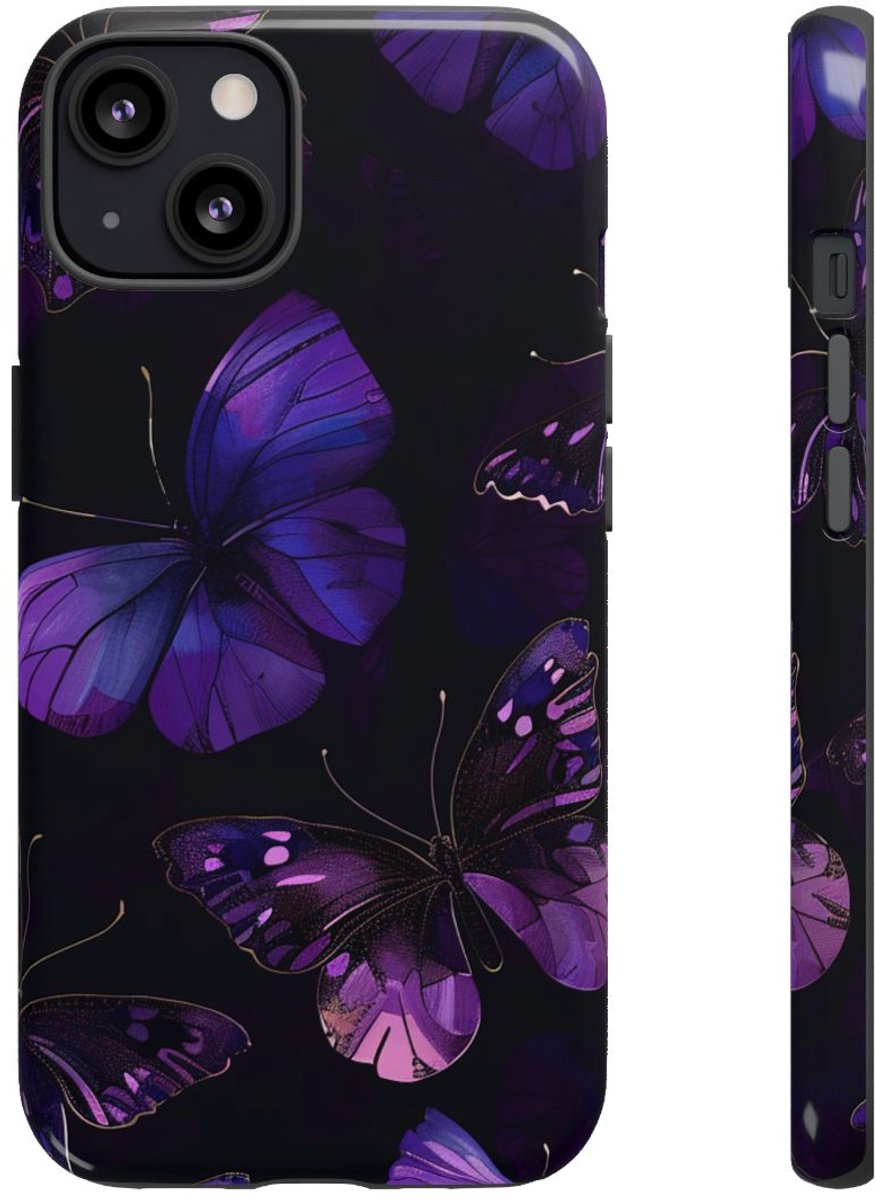 Paars Vlinderpatroon – Telefoonhoesje Geschikt voor iPhone 13