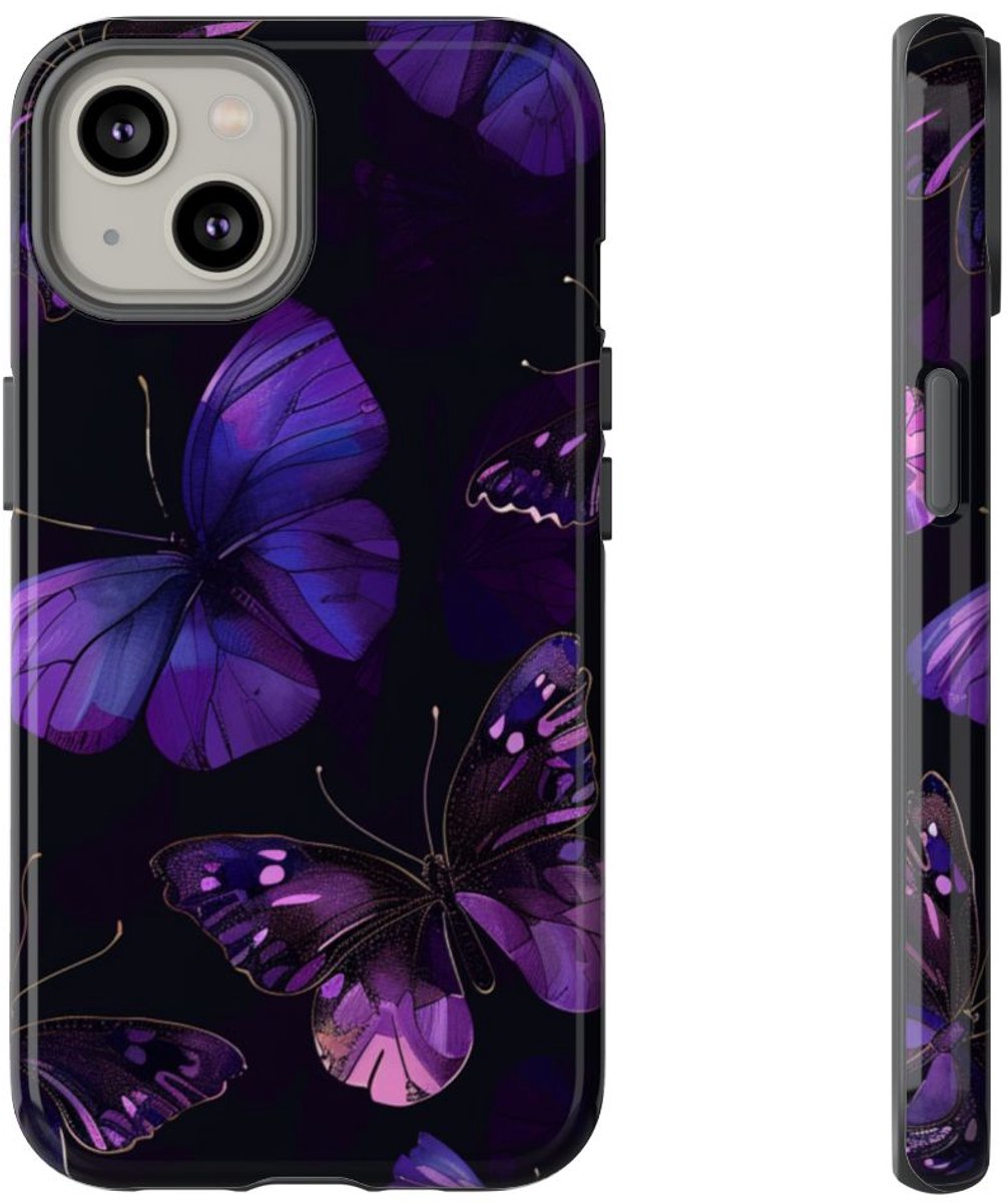 Paars Vlinderpatroon – Telefoonhoesje Geschikt voor iPhone 14