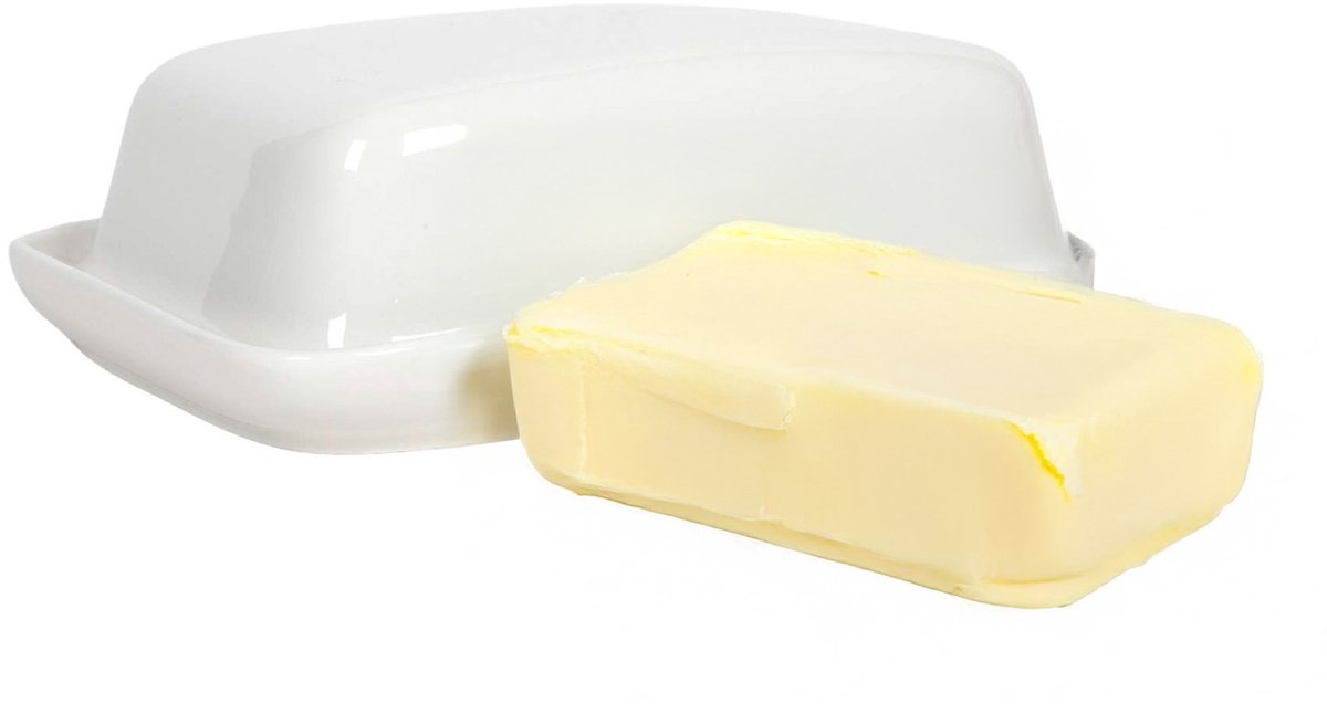 Botervloot met deksel - wit - porselein - 14 x 17 cm - roomboter bewaardoos